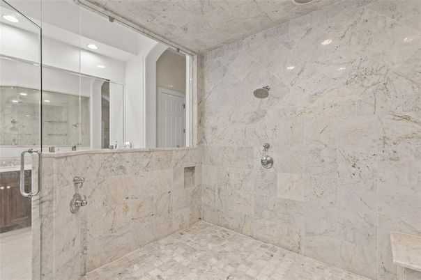 Bathroom, Interior, Marble Walls, Recessed Lighting