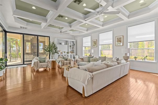 Interior, Living room, Recessed Lighting, Wood Texture Flooring