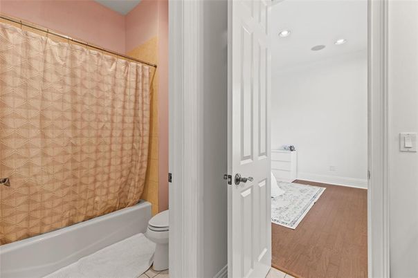 Bathroom, Interior, Recessed Lighting, Wood Texture Flooring