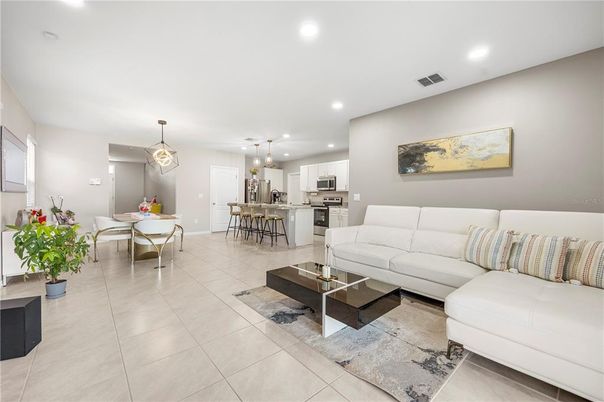 Dining room, Interior, Kitchen, Living room, Pendant Lights, Recessed Lighting, Stainless Steel Appliances