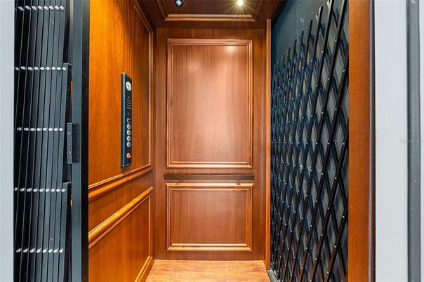 Elevator, Interior, Wooden Ceilings, Wood Texture Flooring, Wooden Walls