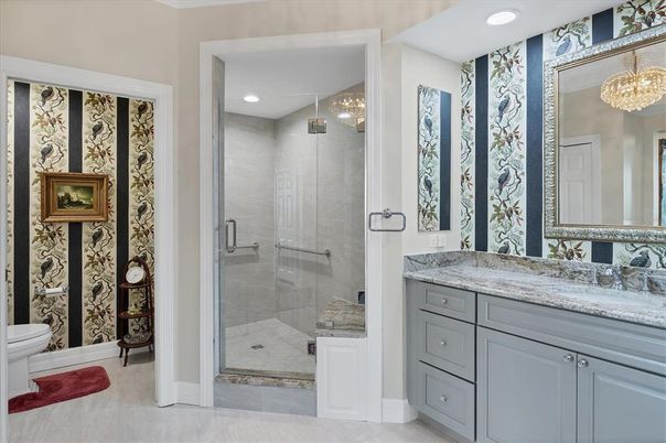 Bathroom, Glass Shower, Interior, Recessed Lighting