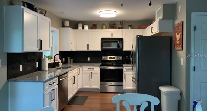 Interior, Kitchen, Stainless Steel Appliances, Wood Texture Flooring