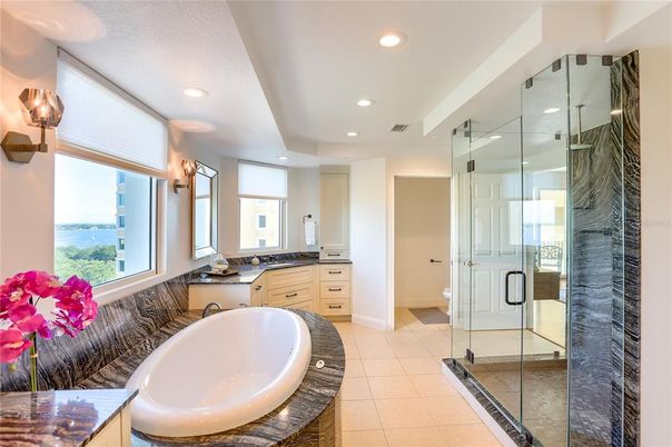 Bathroom, Glass Shower, Interior, Recessed Lighting
