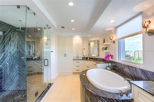 Bathroom, Glass Shower, Interior, Recessed Lighting