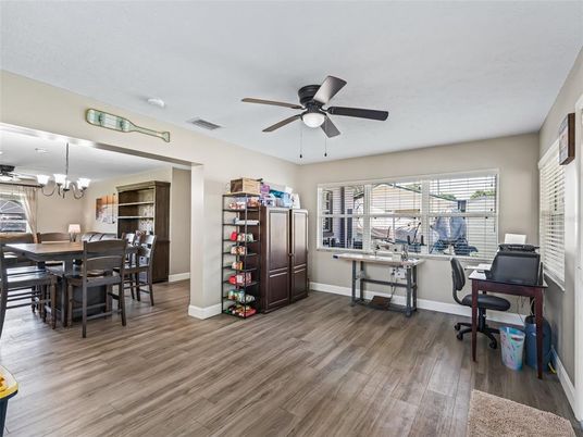 Chandelier, Home Office, Interior, Wood Texture Flooring