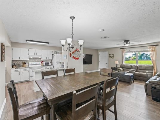 Chandelier, Dining room, Interior, Kitchen, Living room, Wood Texture Flooring