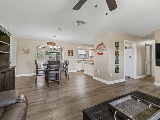 Chandelier, Dining room, Interior, Wood Texture Flooring