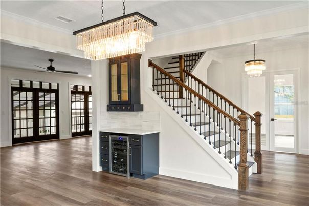 Chandelier, Interior, Wood Texture Flooring