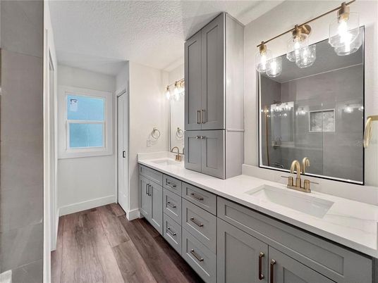 Bathroom, Dual Sink Vanities, Interior, Wood Texture Flooring