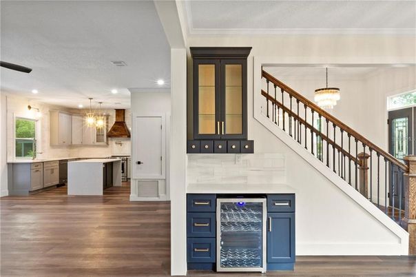 Interior, Kitchen, Pendant Lights, Recessed Lighting, Wood Texture Flooring