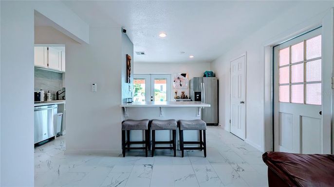 Interior, Kitchen, Marble, Recessed Lighting, Stainless Steel Appliances