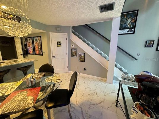Dining room, Interior, Marble, Pendant Lights
