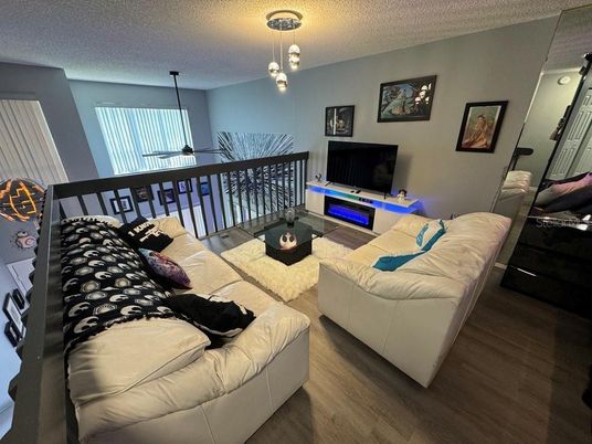 Interior, Living room, Pendant Lights, Wood Texture Flooring