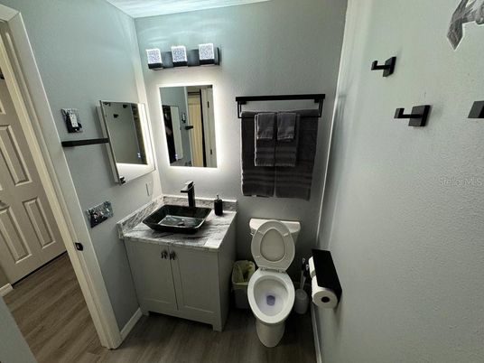 Bathroom, Dual Sink Vanities, Interior, Wood Texture Flooring