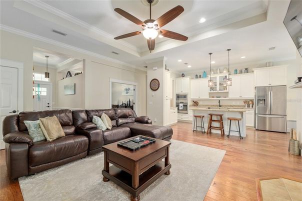 Interior, Kitchen, Living room, Pendant Lights, Recessed Lighting, Stainless Steel Appliances, Wood Texture Flooring