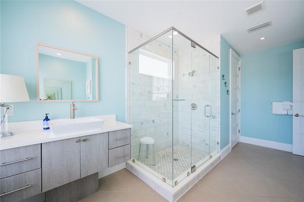 Bathroom, Glass Shower, Interior, Recessed Lighting