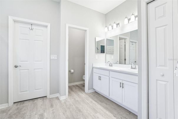 Bathroom, Dual Sink Vanities, Interior, Wood Texture Flooring