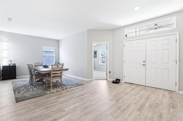Dining room, Interior, Recessed Lighting, Wood Texture Flooring