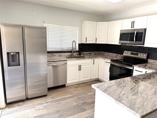 Interior, Kitchen, Stainless Steel Appliances, Wood Texture Flooring
