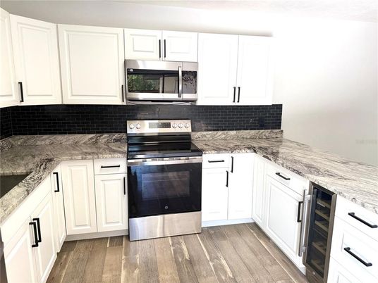Interior, Kitchen, Stainless Steel Appliances, Wood Texture Flooring