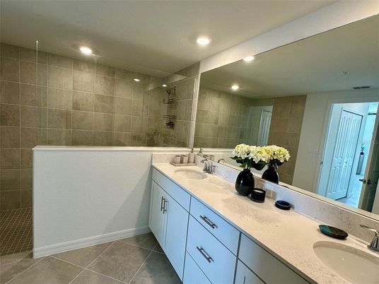 Bathroom, Dual Sink Vanities, Glass Shower, Interior, Recessed Lighting