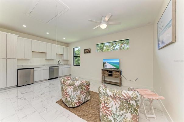 Interior, Kitchen, Marble, Recessed Lighting, Stainless Steel Appliances