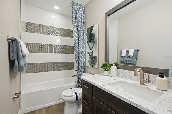 Bathroom, Interior, Recessed Lighting, Wood Texture Flooring