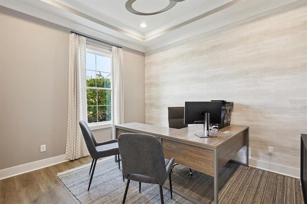 Home Office, Interior, Recessed Lighting, Wood Texture Flooring