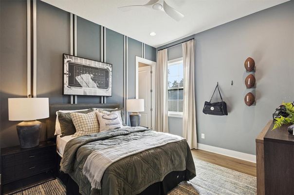 Bedroom, Interior, Recessed Lighting, Wood Texture Flooring