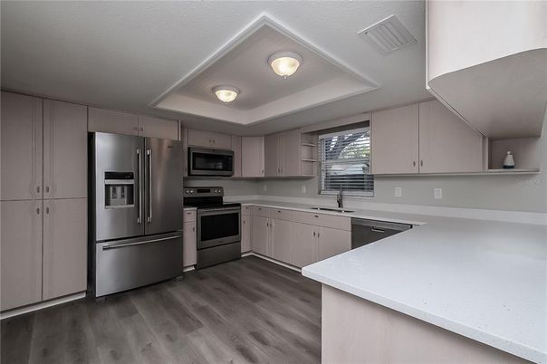 Interior, Kitchen, Stainless Steel Appliances, Wood Texture Flooring