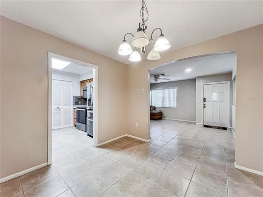 Chandelier, Empty room, Interior, Kitchen, Recessed Lighting