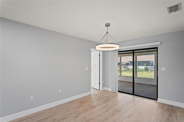 Empty room, Interior, Pendant Lights, Wood Texture Flooring