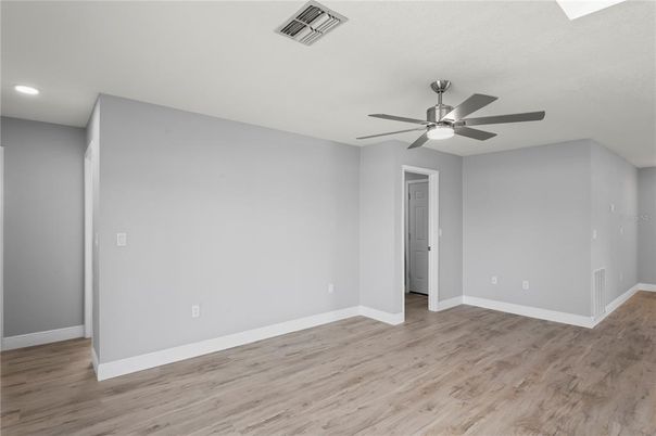 Empty room, Interior, Recessed Lighting, Wood Texture Flooring