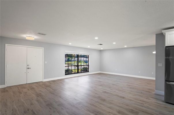 Empty room, Interior, Recessed Lighting, Wood Texture Flooring
