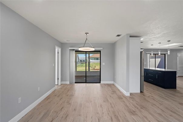 Empty room, Interior, Pendant Lights, Wood Texture Flooring