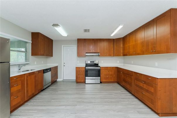 Interior, Kitchen, Stainless Steel Appliances, Wood Texture Flooring