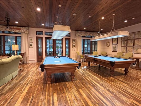 Billiard Table, Game Room, Interior, Pendant Lights, Recessed Lighting, Wooden Ceilings, Wood Texture Flooring