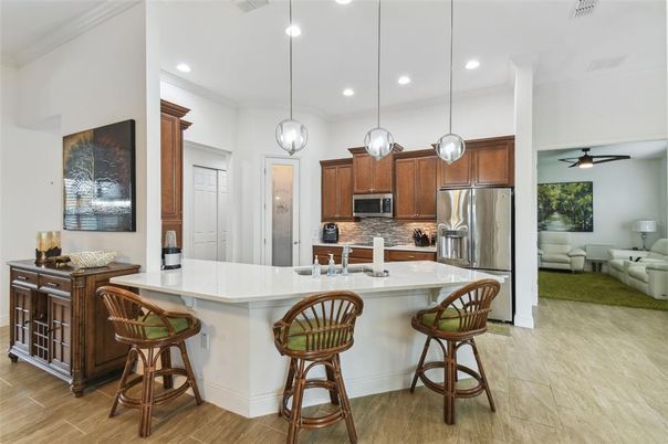 Interior, Kitchen, Living room, Pendant Lights, Recessed Lighting, Stainless Steel Appliances, Wood Texture Flooring