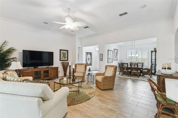 Dining room, Interior, Living room, Pendant Lights, Wood Texture Flooring