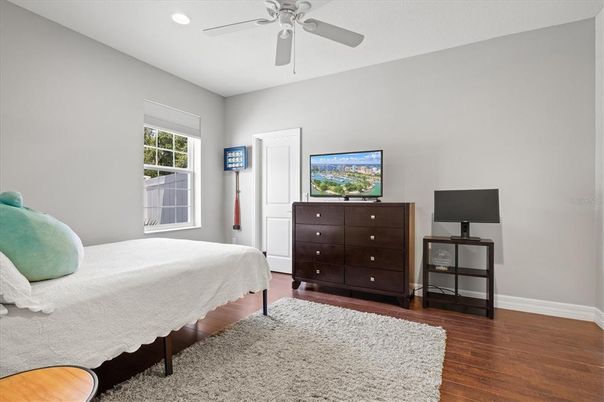 Bedroom, Interior, Recessed Lighting, Wood Texture Flooring