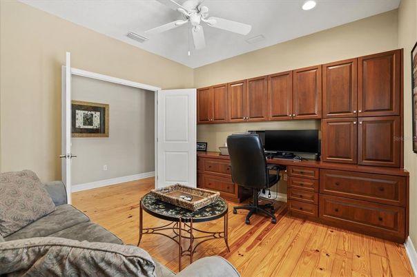 Home Office, Interior, Recessed Lighting, Wood Texture Flooring