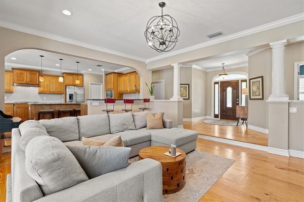 Interior, Kitchen, Living room, Pendant Lights, Recessed Lighting, Wood Texture Flooring
