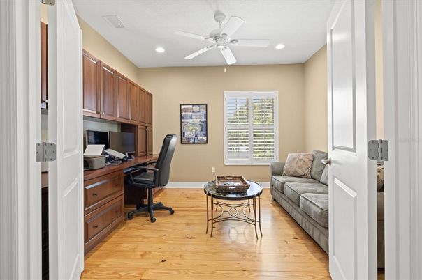 Home Office, Interior, Recessed Lighting, Wood Texture Flooring