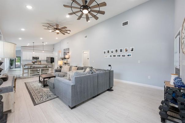 Interior, Kitchen, Living room, Pendant Lights, Recessed Lighting, Stainless Steel Appliances, Wood Texture Flooring