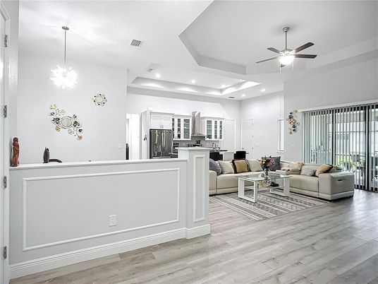 Interior, Kitchen, Living room, Pendant Lights, Recessed Lighting, Stainless Steel Appliances, Wood Texture Flooring