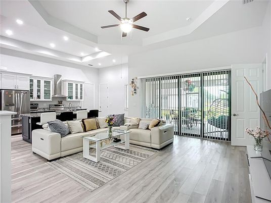 Interior, Kitchen, Living room, Pendant Lights, Recessed Lighting, Stainless Steel Appliances, Wood Texture Flooring