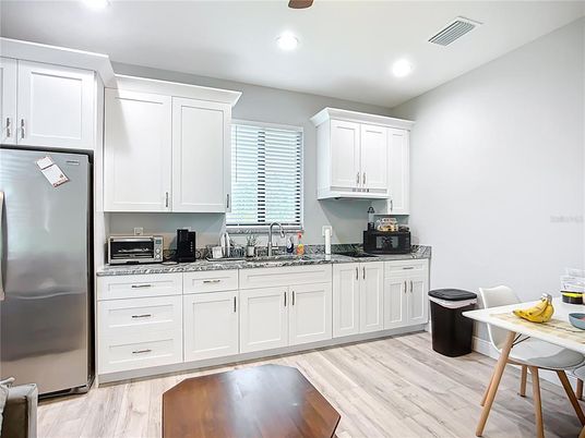 Interior, Kitchen, Recessed Lighting, Wood Texture Flooring