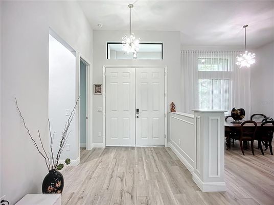 Dining room, Interior, Pendant Lights, Wood Texture Flooring