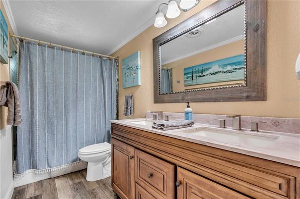 Bathroom, Dual Sink Vanities, Interior, Wood Texture Flooring